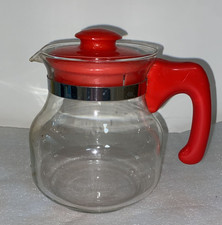 brocca caraffa bricco in vetro con coperchio plastica rosso-70