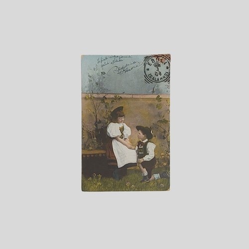 Cartolina epoca bambini - bambini, si