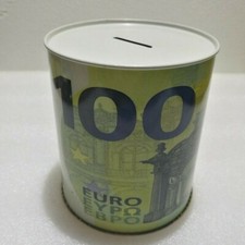 salvadanaio in latta con banconota 100 € euro barattolo portamonete tesoro bimbo