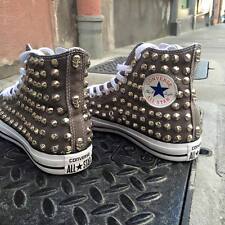 Converse All star Alte personali Charcol con borchie grigie Clean no logo teschi