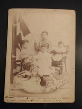 ANTICA FOTOGRAFIA BAMBINI OLD TOYS CAVALLO DONDOLO CABINET PHOTO VIVA L'ITALIA