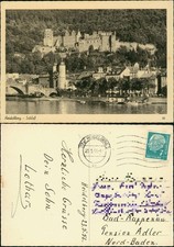 Cartolina Heidelberg Castello di Heidelberg e partito Neckar 1956
