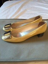 PRADA BALLERINE BEIGE LUSSO VERNICIATE TACCO 4 CM FIBBIA SILVER ORIGINALE 38 5UK