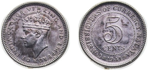 Malaysia 1941 cents silver - malaysia,