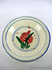 Antico piatto in terracotta,vecchio piatto cupo pitturato,epoca primi 900 a321