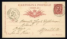 Regno - Amb.te Torino Piacenza (N. 2) - cartolina postale da 10 cent Umberto I