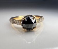 18kt Anello Halo Oro Giallo Diamante Nero 1ct E Diamanti Laterali 0.30ct