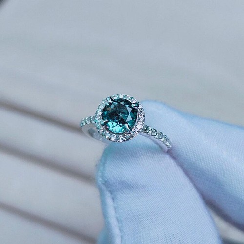 Anello aureola zaffiro teal