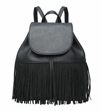 Zaino Borsa eco pelle nero con Borchie Frange Zainetto Uomo Donna vintage moda