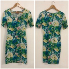 KENZO JUNGLE Vestito abito verde azzurro fantasia floreale Tg S/M