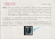 Regno - 1927 - cent.50 - Stampa del centro nera anzichè grigia - usato - Sorani