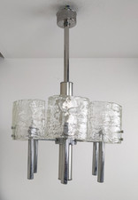 Grande lampadario 6 luci con vetri Murano massiccio Mazzega Nason '70vintage-XXX