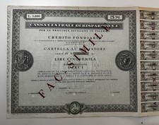 CARTELLA FONDIARIA CASSA DI RISPARMIO PER LE PROVINCIE SICILIANE SPESIMEN  R5