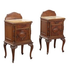 Coppia di Comodini Antichi Stile Chippendale Noce Marmo '900 Originali