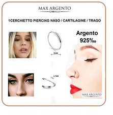 1 ORECCHINO  CERCHIETTO 8 MM  ARGENTO 925 PIERCING NASO / TRAGO / CARTILAGINE 