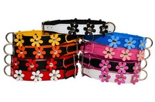 Vera pelle Morbida Cane Cucciolo Collare Margherita Fiore Design Colore