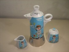 Set Caffettiera D'ANCAP "GIOTTO" da 4Tz, Ceramica/Acciaio+Zuccheriera e Lattiera