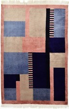 Tappeto Moderno JALDAR Misura 140x200cm Vello Lana Nero Blu Rosa Design