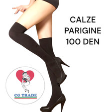 2 PAIA Calze Parigine Autoreggenti Coprenti Opache Nere 100 DENARI Tg. Unica S/L