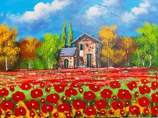 MICHELE CASCELLA OLIO SU TELA 50X70CM PAESAGGIO PAPAVERI