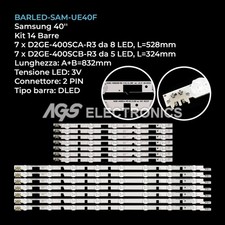 KIT 14 BARRE STRIP LED-TV SAMSUNG D2GE-400SCA-R3 D2GE-400SCB-R3 2013SVS40F UE40F
