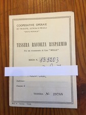 VECCHIA TESSERA COOP. OPERAIE TRIESTE -ISTRIA-FRIULI PUNTI RACCOLTA OLD CARD