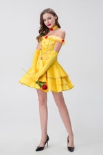 Cosplay La Bella e la Bestia Principessa Belle Oro Vestito Halloween Tute Gloves