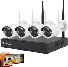 Kit Videosorveglianza Wireless, HD 4 Telecamere WiFi, Sistema IP Remoto con NVR,