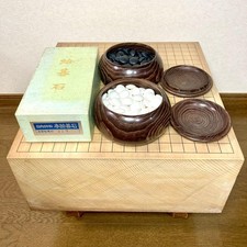 Go-Board Goban & Go Stone Bowl Set IGO Hinata Special Hon-Nachi 179 Shell & 179