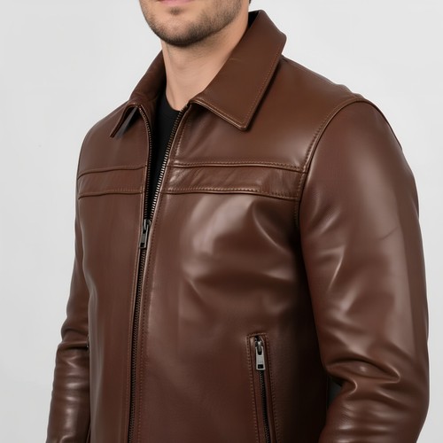 Giacca pelle marrone stile