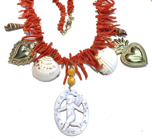 Collana frange corallo charms - collana,