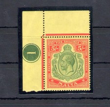 1914-21 MALTA, Stanley Gibbons n. 88, 5 Scellini verde e rosso giallo - MNH**