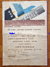 Opera Balilla Diploma Giovane Italiana Capo Manipolo Borgo d'Ale Fascismo 1937