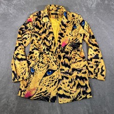 AKIRA Blazer donna giallo medio stampa leopardata raso elasticizzato bottoni davanti