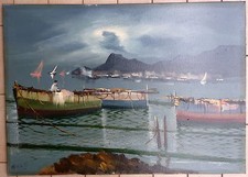 MARIO GALANTI ? DIPINTO AD OLIO SU TELA MARINA SCUOLA POSILLIPO CM. 50 X 70