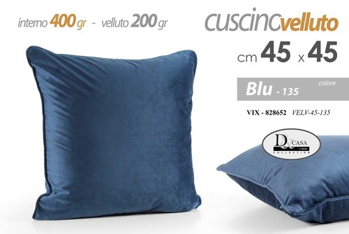 Cuscino blu velluto - blu, imbottito