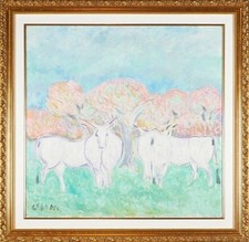 CESETTI GIUSEPPE (Tuscania, 1902 - 1990) "AL PASCOLO" olio su tela 70X70