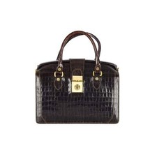 Borsa da medico vintage in pelle di coccodrillo goffrata