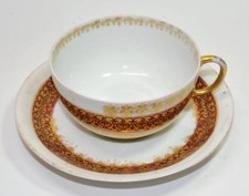 Antico Jean Pouyat Limoges Cina Rosso Fascia Oro Filigrana Set Cup & Saucer C817