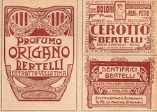 PUBBLICITA' 1919 BERTELLI PROFUMO ORIGANO CEROTTO DOLORI DENTIFRICIO FARMACIA