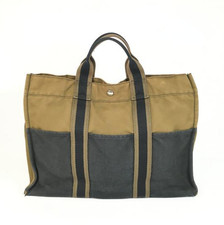 Borsa tote HERMES Fourre Tout MM tela grigio kaki bicolore A4 vintage designer