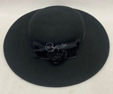 Cappello donna in feltro nero falda larga 35,5 cm con fiocco elegante accessori