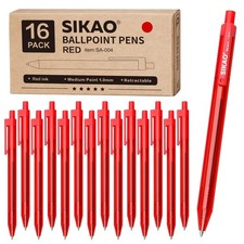 Penne Rosse 16 a Scatto Multipack Inchiostro Rosso Punto Medio 1.0mm Biro con