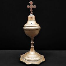 ANTICO INCENSIERE LITURGICO CON CROCE IN OTTONE 1700 XVIII sec