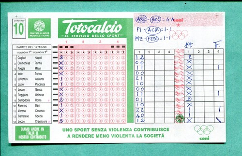 Schedina totocalcio del - schedina,