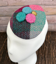 Splendido fascinatore originale HARRIS TWEED rosa verde check NO piume (34)