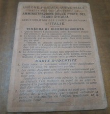 Tessera di Riconoscimento Unione Postale Regno D'Italia NAPOLI 1937 Con Lupa 3,7