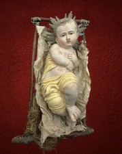 Bambino Gesù Bambinello Napoletano Culla Crib 23 Cm Argilla Occhi Vetro