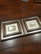 Coppia Quadretti Paesaggio Litografia A Quattro Colori Su Foglia Oro 23 Kt