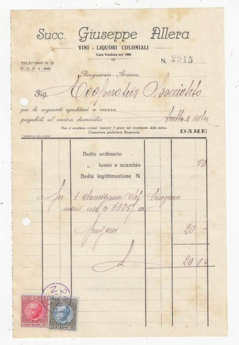 Fattura borgosesia aranco - borgosesia, vini